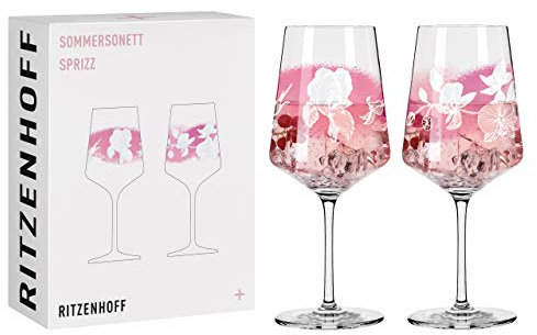 Ritzenhoff 3461003 Aperitifglas 500 ml – 2er Set – Serie Sommersonett Nr. 3 – 2 Stück mit Blütenmotiv – Made in Germany, Rosa, Weiß