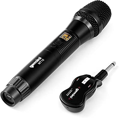 Gemini Wireless Microphone System UHF Handheld Rechargeable Cordless Mic with Receiver for Karaoke Singing DJ Performance PA Speaker Mixer 50M Range Plug Play (GMU-M100)