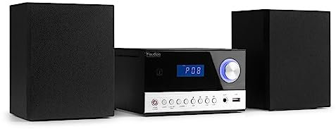 Toulon Micro HiFi Sistema estéreo Compacto con Bluetooth, CD, USB, Radio FM Digital con 30 presets, Altavoces Bass Reflex, Mando a Distancia, Reloj y Pantalla LCD