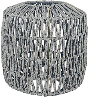 Fenteer Pendelleuchtenschirm Retro-Stil Leuchte Geflochtener Rattan-Deckenleuchtenschirm Korb-Lampenschirm für die Dekoration des Hotelküchen-Esszimmers , Quadratisch rund Grau