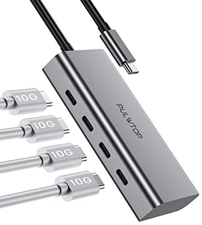 PULWTOP Hub USB C,Adaptador USB C 4 en 1(alimentación y Pantalla no compatibles),USB-C 3.2 Gen,4*USB C 10 Gbps,Adaptador Multipuerto para Computadora Portátil/MacBook Pro/iPad/iPhone 15/HP/DELL,etc