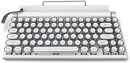 Yunseity Tastiera Meccanica Retrò, Tastiera Vintage con Interruttori Blu, Tastiera da Gioco Multi-Dispositivo, per Android, iOS (Bianco)