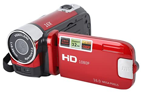Fotocamera Digitale, Videocamera Videocamera, Fotocamera DV da 16 MP, Videocamera con Zoom Digitale 16x, Fotocamera Digitale con Schermo Ruotabile TFT da 2,7 Pollici (Rosso)