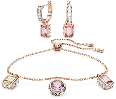 Swarovski Stilla Set Bracciale e Orecchini, con Cristalli e Zirconia Swarovski, Sfera Scorrevole, Placcatura in Tonalità Oro Rosa, Multicolore
