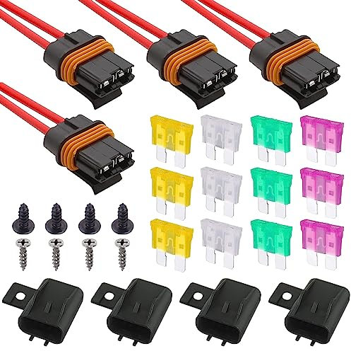 GTIWUNG 4 Pezzi Portafusibili ATO/ATC con Coperchio, Impermeabile in-Line ATO/ATC Portafusibili 12AWG, Automotive in-Line Blade Portafusibile con 20 Amp 25 Amp 30 Amp 35 Amp Fusibile