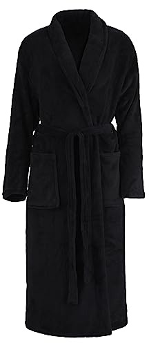 Brandsseller Peignoir Unisexe en Microfibre L/XL – Robe de chambre douce avec Col châle pour femme et homme – Sortie de bain idéale pour la Maison, le Voyage ou le Spa – Noir