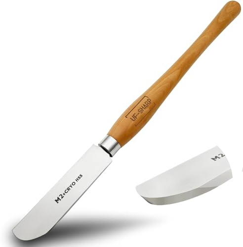 UF-Sharp 3,8 cm linke Seite gebogener Schaber M2 Cryo Hochgeschwindigkeitsstahl Holzdrehwerkzeuge mit Buchenholzgriff