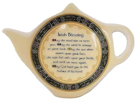 GaelSong Ceramic Irish Blessing Tea Bag Holder - Celtic Tea Bag Plate -Tea Bag Caddy Holder - Teabag Coaster Kitchenware Present Housewarming Gift 1, 2 or 4 Units