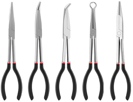 RHAIYAN 3/5Pcs Long Nose Pliers Carbon Steel Straight Plier 25/45/90 Degree Bent Nose Pliers Fit for Machinist Engineer Hand Tools Specific (Color : 5PCS)