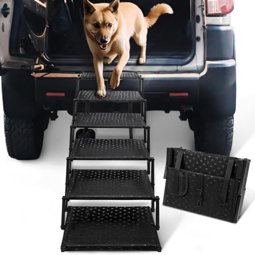 YPDOPORA Hundetreppe Fürs Auto – Faltbare Hunderampe Für Große Hunde Mit Rutschfester Oberfläche, Tragbare Hundetreppe Für Autos Und SUV, LKW, Unterstützt Bis Zu 90 Kg,M