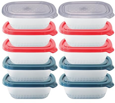 NEEZ Set Contenitori Per Alimenti (10 Pezzi) 500 ml, Piccoli Contenitore Cibo, Trasparente Box, Ermetici Coperchio, Frigo & Microonde Sicuro, Plastica Food Container, Mix Color