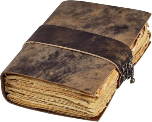 Läderbunden vintage dagbok för kvinnor och män – bok med skuggor – låsstängning – 200 sidor med antika däckkanter handgjort papper – rustik brun färg – 17,8 x 12,7 cm (bunden remdagbok)