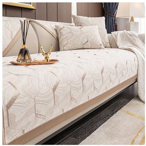 Tauzveok Sofaüberzug rutschfeste, Chenille Sofa überzug, Sofadecken für Sitzfläche, Für L Shape, Eck, 3 2 4 Sitzer Couchbezug,Beige,90 * 120cm