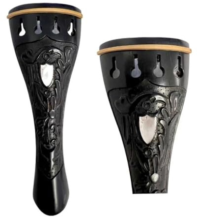Saitenhalter für 4/4 Violine Saitenhalter für Geige geschnitzte Intarsienschale Ebenholz Palisander Jujube-Saitenhalter Violinen-Zubehörset(Color:Ebony carving)