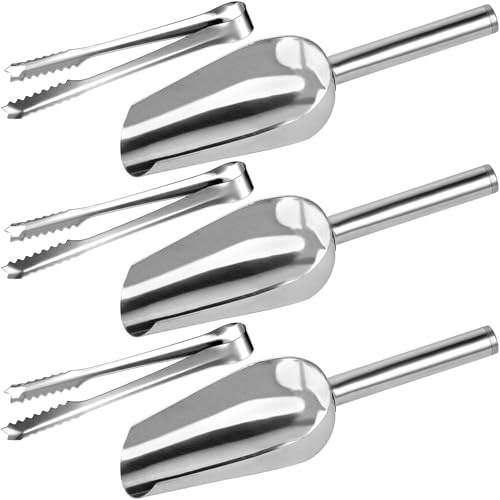 LICQIC Stainless Steel Sweet Scoops and Tongs Set, 6 Pcs | 3 Pcs Candy Scoops and 3 Pcs 5in Tongs, for Dessert Buffet Kitchen Wedding Party