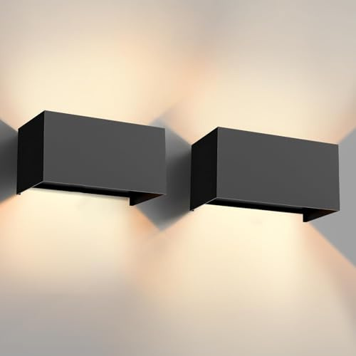 vatato LED Wandleuchte 24W, 3000K Außenlampe Außenleuchte Warmweiß, IP65 Innen/Aussen Aluminium Wandlampe, Außenwandleuchte Mit Einstellbar Abstrahlwinkel (dunkelgrau 2 Stück)