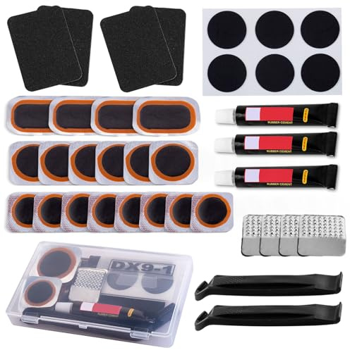 KOAREL Kit de RéParation Pneus de véLo - Kits de réparation, 18 rustine Chambre a air, pour rustine véLo Chambre a air, VTT, Pneu Moto, Les vélos de Route et de Montagne et Caoutchouc Gonflable