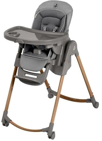 Maxi-Cosi Minla Plus Kinderhochstuhl Mitwachsend, 0–14 Jahre, 0–60 kg, Hochstuhl Baby, einer Hand drehbaren Tabletts, 4 Rädern, 9 Höhenstufen, 5 Neigungspositionen, kompakt faltbar, Elegance Graphite