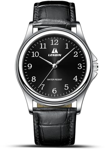 LN LENQIN Mens Watches Analog Quartz Watch for Men Casual Fashion Busines Waterproof Men's Wrist Watches with Leather Strap (Silver Black)