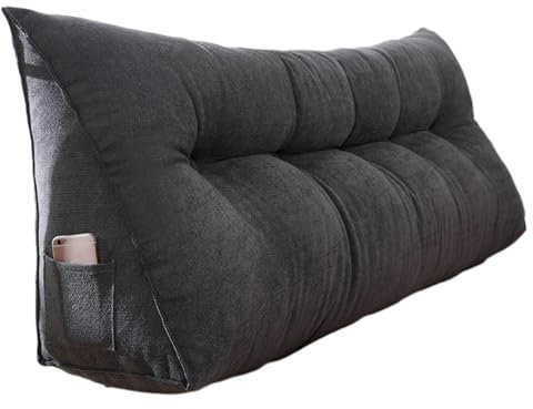Queen-Size-Bett-Keilkissen mit Seitentasche, Kopfteil, Lückenfüller und Matratzen-Raumstopper, Grau, 198,1 x 22,9 x 45,7 cm, inkl. 4 schwarzen Schnallen