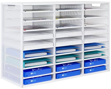 PAG-Mass 27 Fächer Hohe Kapazität Briefablage, verstellbarer Post-Organizer Ablagefächer Stapelbar Dokumentenablage a4 Schreibtisch-Papierablage-Organizer für Büro/Zuhause/Schule,Weiß