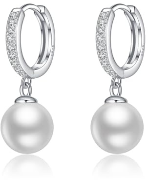 SLUYNZ Sterling Silber 925 Perlen Creolen Ohrringe für Damen Hochzeit Perlen Ohrringe Huggie (A-Silber)
