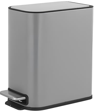 FurnitureXtra™ Slim Design Powder Coated Soft Close Pedal Bin, Plastic Inner bucket, ABS lid (Grey, 5L)