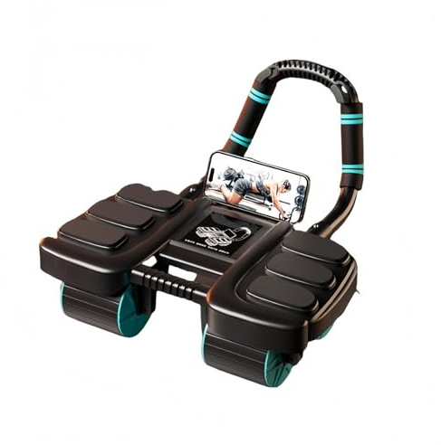 Ab Roller Wheel Upgraded 4-wheel Abdominal Exercise Wheel Core Trainer Roller with Knee Mat Phone Holder Elbow Support and Automatic Rebound, Abdomen Exercise Roller For Fitness Enthusiasts（black）
