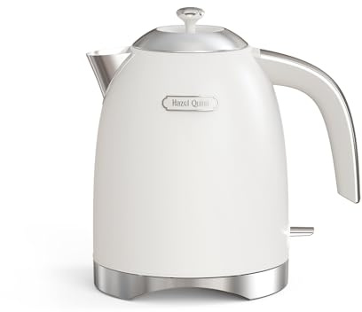 Hazel Quinn Electric Kettle - 1.7 Liters (57oz) Stainless Steel Water Kettle, BPA-Free Interior, 1200W Fast Boiling, Cordless, Rotational Base, Automatic Shut Off & One-Touch LED - Pearl White