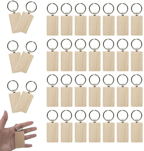 DUDUI 35 Stück Schlüsselanhänger Rohlinge Holz Schlüsselanhänger Blanko Holzschlüsselringe für Malerei, Geschenke und Dekoration