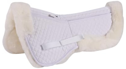 Merauno Lammfell Englisch Halb Korrektur Pad Sattel Kissen Klettband 4 Taschen Memory Foam Einsätze zur Einstellung für Dressur, Springen mit Extra Polsterung und Komfort (L) Weiß