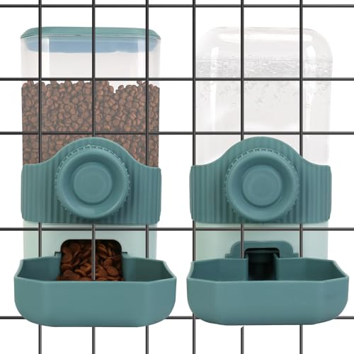 Luismia Hanging Cage Automatic Food Water Dispenser Detachable Auto Gravity 0.9 L Self-Feeding Feeder and Waterer Set, Crate Auto Feeder Dish for Small Pets Puppy Cats Ferret Bunny Guinea Pig