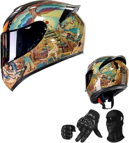 Men's modular motorcycle helmet, motocross helmet for women, ECE-approved full-face helmet, racing helmet, motocross full-face helmet, scooter helmet with double visor F,M57-58CM