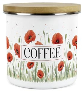 Purely Home Red Summer Poppies Coffee Canister - Poppy Patterned Floral Homewares Gifts - 1.2L Enamel Hot Drinks/Food Kitchen Storage Container