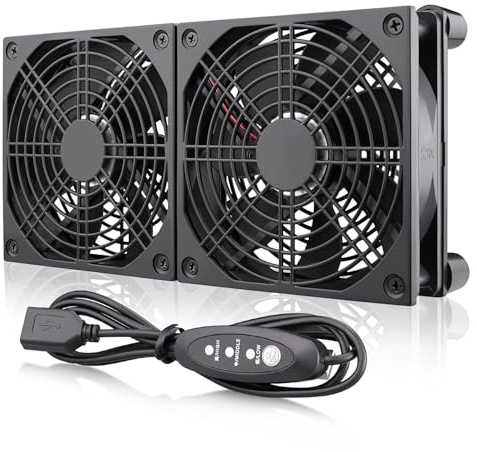 Wathai 2 in 1 USB Lüfter 120 mm Doppelter 5V PC Ventilator mit 3 Stufen | 240mm Computerlüfter Gehäuselüfter für PS5, PS4, Laptop, TV-Box, Router, Schaltschrank, Hundebox, Terrarium