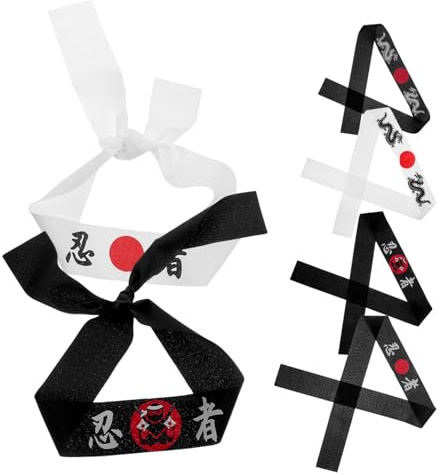 BAZEITFLOW 6 Stück Teiliges Samurai Stirnbänder aus Weichem Polyester Komfortabel und Langlebig für Erwachsene als Ninja Kopfband für Karate Cosplay und Partydeko