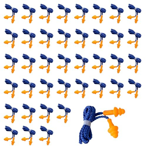 leruiyezs 40 Pares de Tapones para Oídos de Silicona con Cable,Tapones para Oídos de Ruido para Dormir,Azul,Cancelación de Ruido Eficaz,Tapones para Dormir Reutilizables,Cómodos