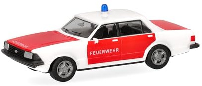 Herpa Basic Modellauto Ford Granada Feuerwehr, Miniatur im Maßstab Maßstab 1:87, preisgünstiges Einsteigermodell, Made in Germany, Kunststoff
