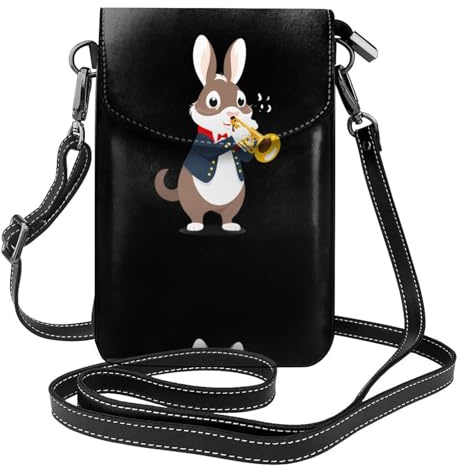 YYHHAOFA Petit sac à main pour téléphone portable 19,3 x 12,4 cm - Lapin coloré jouant de la trompette - Étui à rabat en cuir pour femme, parfait pour la marche, le camping