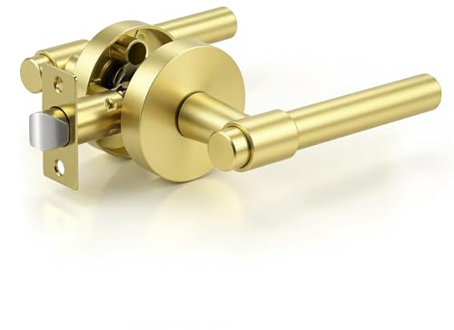 KNOBWELL Gold Door Handles, 1 Pack Golden Door Knob No Lock for Closet Hallway Doors, Heavy Duty Unversible Right/Left Handed Levers, Silent Passage Handle fits Standard Doors