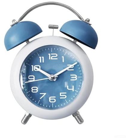 Vintage Twin Bell Metal Alarm Clock with Loud Ringing and No Snooze, Night Light Design, Non Ticking Quiet Analogue Desk Clock for Bedroom, Dormitory, Home or(Blue)