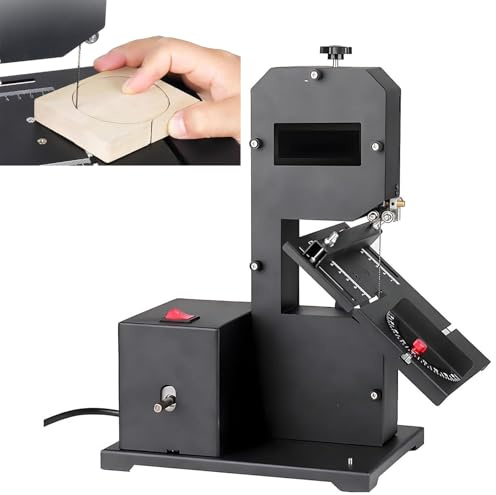 Sierra de Cinta de Mesa Profesional Para Talleres Pequeños, Mesa Inclinable de Metal Para Sierra de Cinta Ajustable (0-45°) de 800 W, Cortadora de Madera Profesional de 70 Mm de Altura