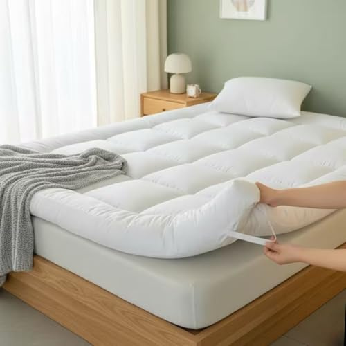 Extra Deep 10cm Thick Single Mattress Topper - 1000 GSM Heavy Fill Back Support, Hotel Quality Microfibre Mattress Pad | Strong Elastic Straps Machine Washable (White, Single Topper)