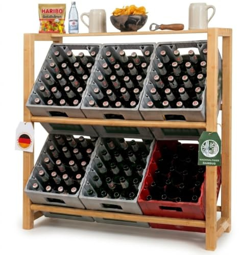 ZYZUZ Getränkekistenregal 6 Kisten mit Ablage Holz – Natürlich & Massiv | Warme Holz-Optik statt kaltem Metall – Ablage für Gläser & Snacks – Stilvolles Kistenregal für ein wohnliches Zuhause