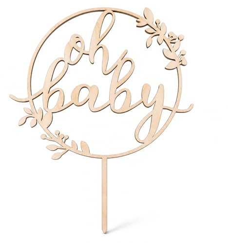 Baby Shower Cake Topper,Oh Baby Cake Topper,Wooden Personalised Cakes Toppers,Babies in Bloom Cakes Toppers,for Boho Gender Reveal Party,Babies Shower Celebration,Cupcake Tower Decor,Celebration