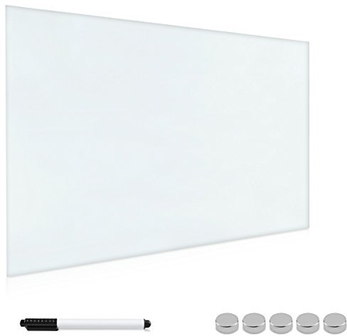 Navaris Magnettafel Magnetboard aus Glas - 60x40 cm Tafel magnetisch zum Beschriften - Magnetwand in Weiß - inkl. Magnete Stift Halterung