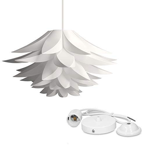 kwmobile Lámpara de puzzle colgante DIY - Iluminación de techo con diseño decorativo de flor de loto - 90 CM de cable con toma E27 en color blanco