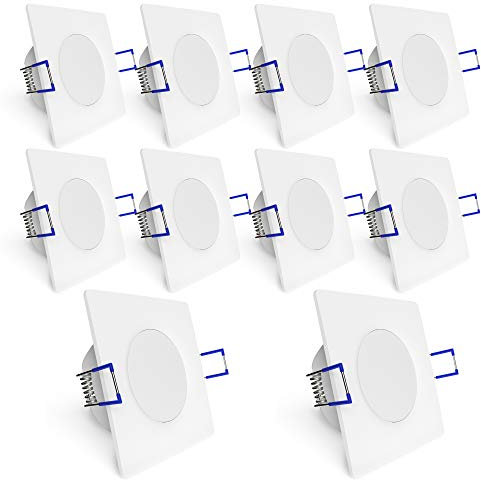 linovum® WEEVO 10x Einbauspots LED eckig extra flach IP44 für Bad Außen - 10er Set Spots 230V weiß 5W 4000K Einbautiefe 29mm