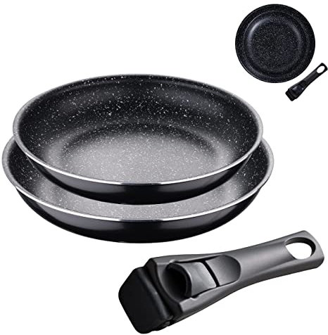 BERGNER Black Edition | Set di Padelle | 2 Padelle di Alluminio Stampato di 24 e 28 cm | Con Manico Ergonomico Intercambiabile | Utensili da Cucina | Per Ogni Tipo di Piano Cottura