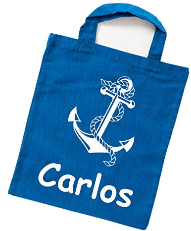 Unikatolo Baumwollbeutel mit Name, Wäschebeutel Kindergarten, Kita, Tasche, Kindergartentasche, Jungs Mädchen (Dunkelblau)